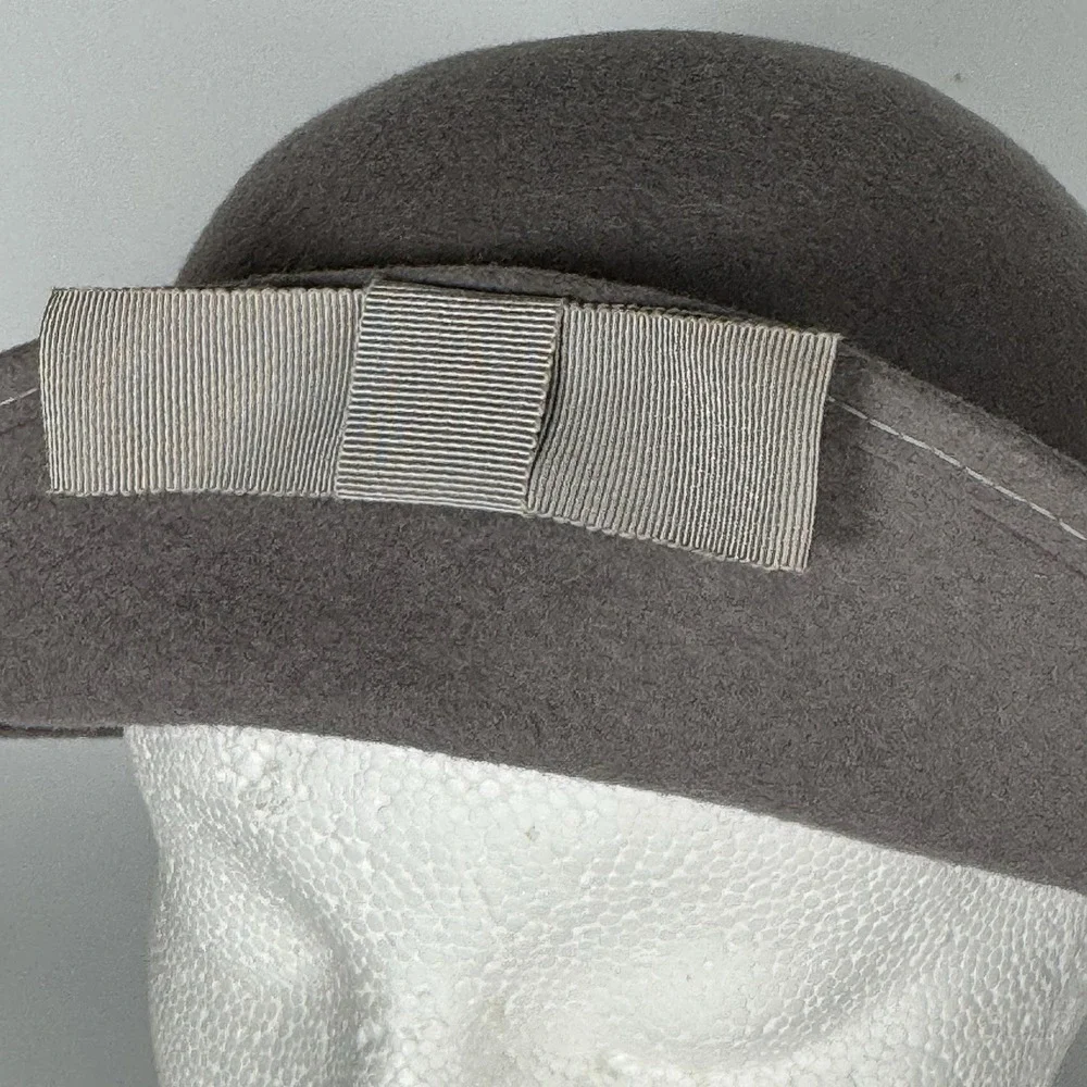 Vtg Taupe 100% Wool Felt Hat‎ 1940s USA Floppy Grosgrain Bow WPL 4384